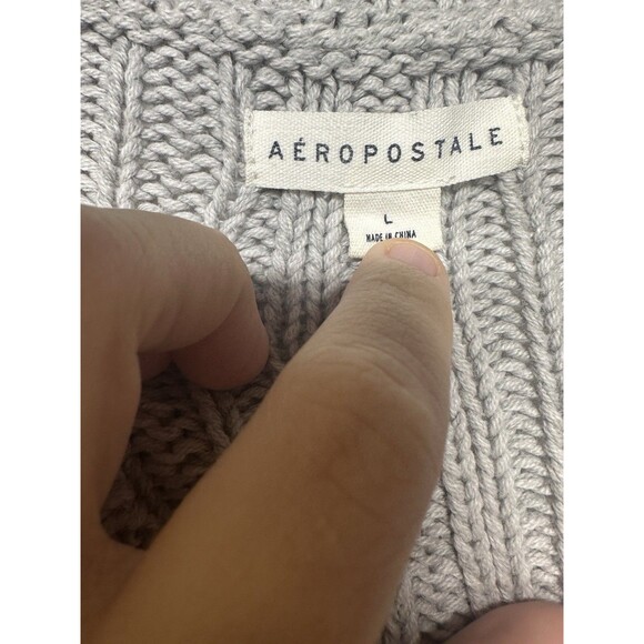 Aéropostale Women’s Light Gray Cable Knit Sweater Size L Cozy Pullover - Picture 6 of 10